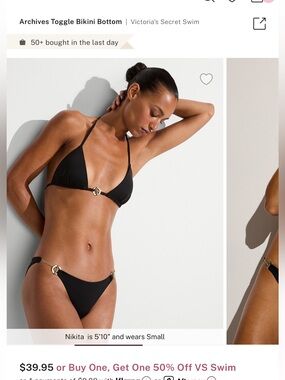 Victoria's Secret Black Bikini Set with Gold Ring Accents